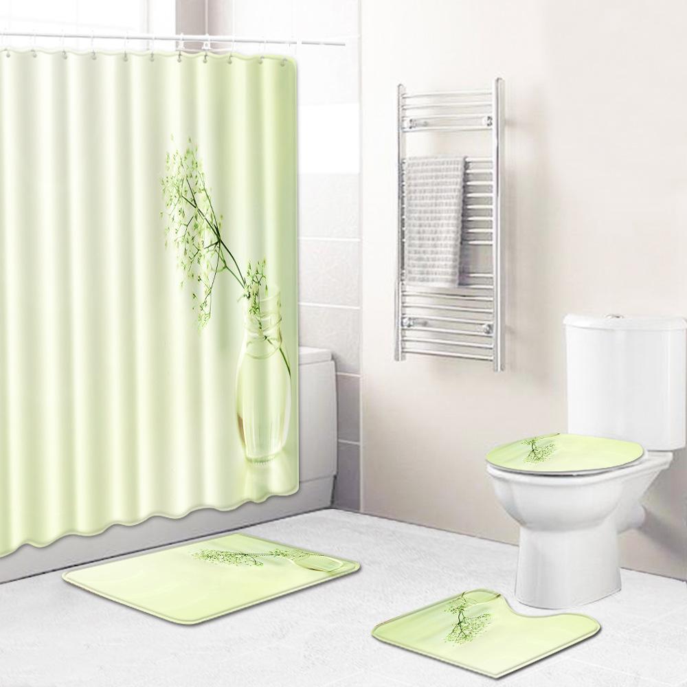 Stylish And Simple Shower Curtain Floor Mat Four-Piece Set Bathroom Toilet Carpet Shower Room Mat Foot Mat