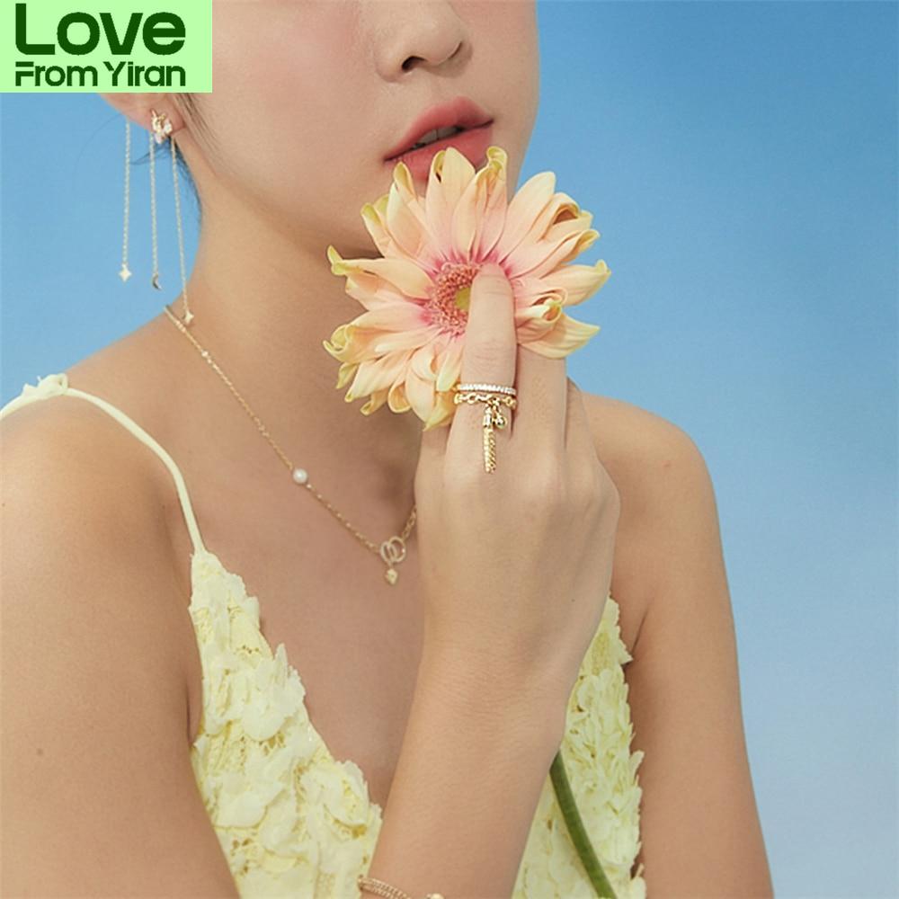 New Link Chain Tassel Gold Color Ring Zirconia With Spike Pendant Charm Fingure Ring For Women Opening Adjustable Ring