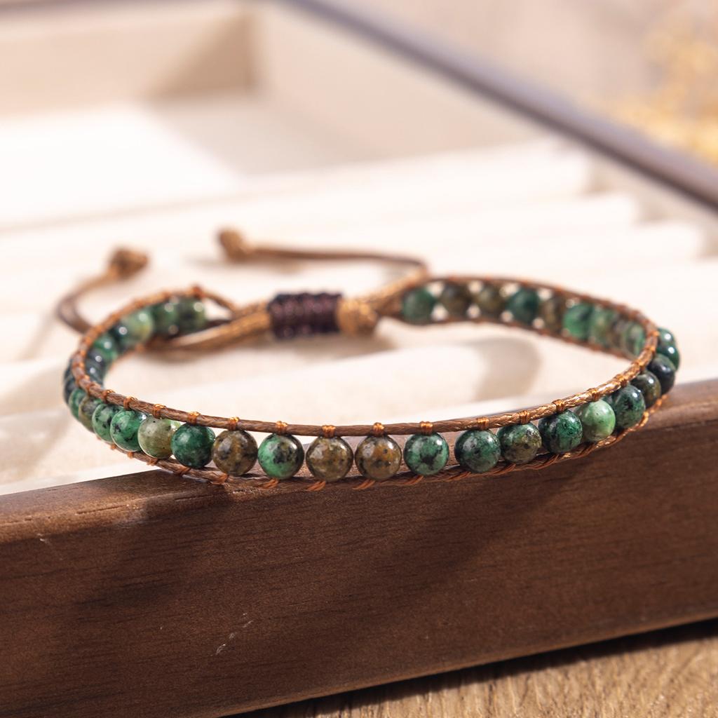 1pc Turquoise Beaded Leather Braided Bracelet Handmade Style Perfect Daily Layering Outdoor Looks Unique Boho Nature-Inspired