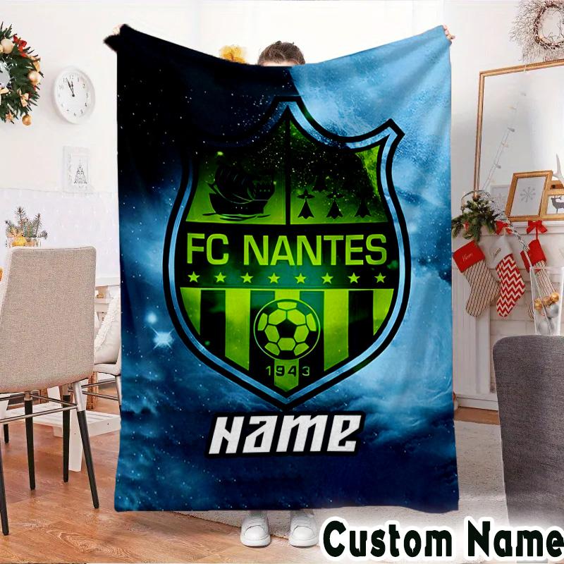 Custom Name Nantes Football Crest Throws Blanket Flannel Blankets for Couch Bed Gifts for Men Women Picnic blanket Christmas fan gifts