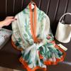 180*135cm Summer Silk Scarf Women Outdoor Shawl Bandanna Foulard Female Beach Fashion Luxury Oversized Shawl Head Hijab Wrap