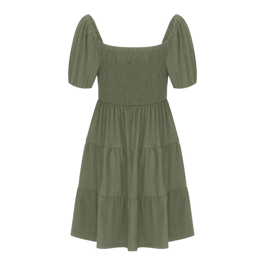 Женские летние платья, повседневный сарафан, свободные мини-платья с пышными рукавами и квадратным вырезом, с короткими рукавами