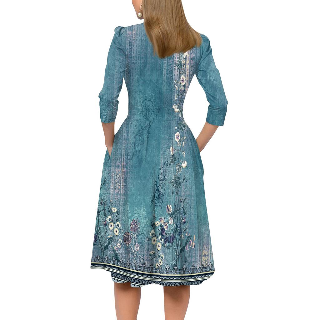 Женское повседневное и модное платье с карманом на рукаве 3/4 и молнией сзади