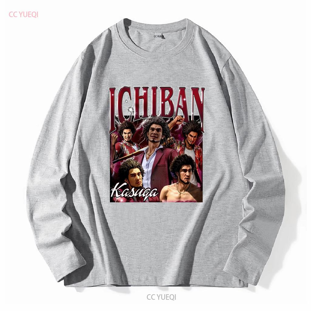 Ограниченный винтажный футболка Ichiban Kasuga для женщин и мужчин Свитшот 90-х Бутлег с длинным или коротким рукавом винтажный Стираный мужской Растянутый
