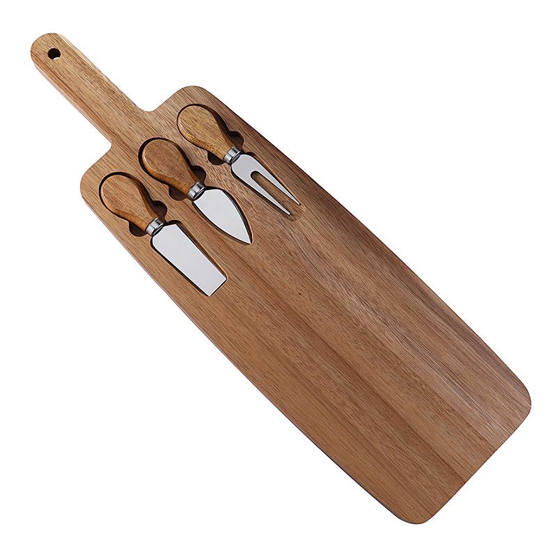 Acacia Wood Cheese Board Set with Stainless Steel Knives and Forks - Ideal for Snacks and Cutlery.