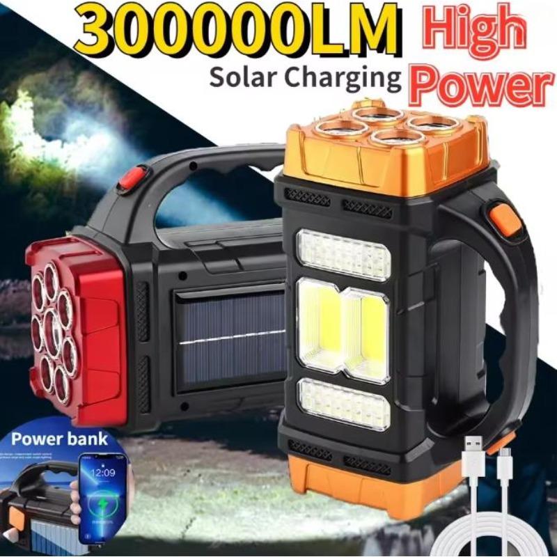 High Power Led Flashlights Camping Torch Work Light Solar Charge 4 Gear USB Rechargeable Light Waterproof Light for Outdoor