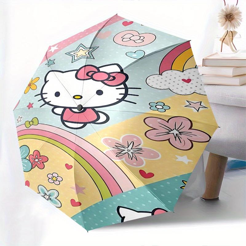 Hello Kitty, Pastel Automatic Open/Close Umbrella-Cute Umbrella with Cute Design, Portable 3-Fold Compact Umbrella for Men & Women, Hallowee