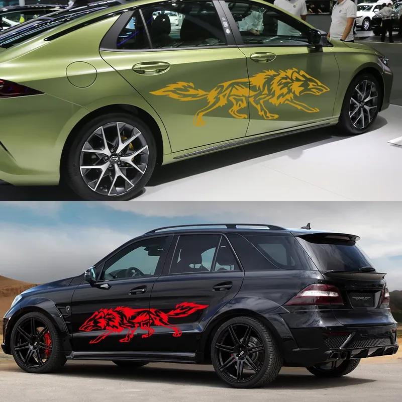 2Pcs Universal Car Body Door Side Vinyl Film Sticker Wolf Totem Series Pattern Personalized Auto Decor Decals Tuning Accessories