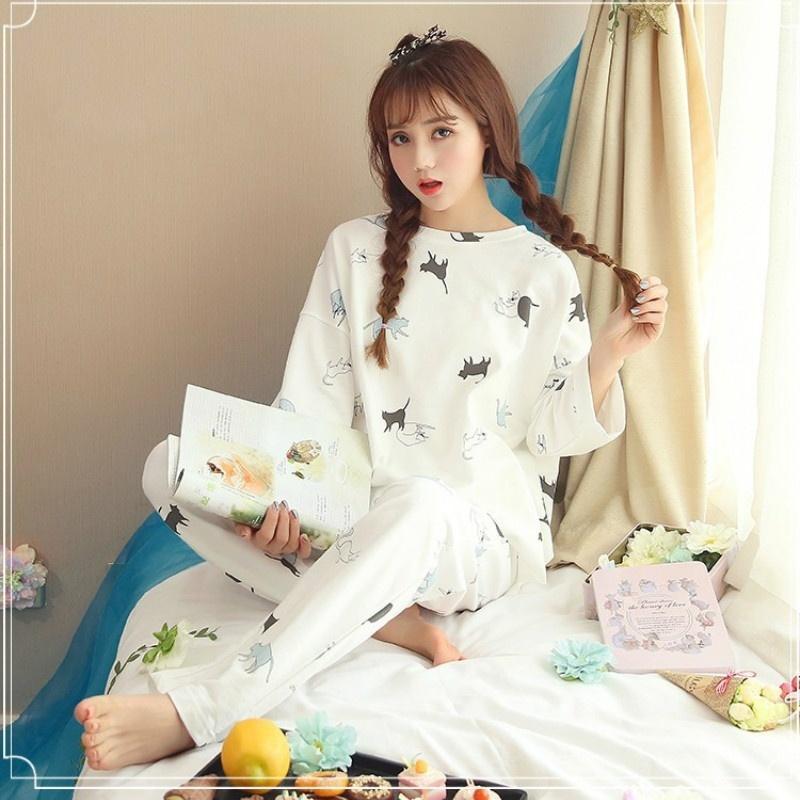 1 комплект женской пижамы с длинным рукавом, весенне-осенняя, милая и очаровательная, повседневная домашняя одежда