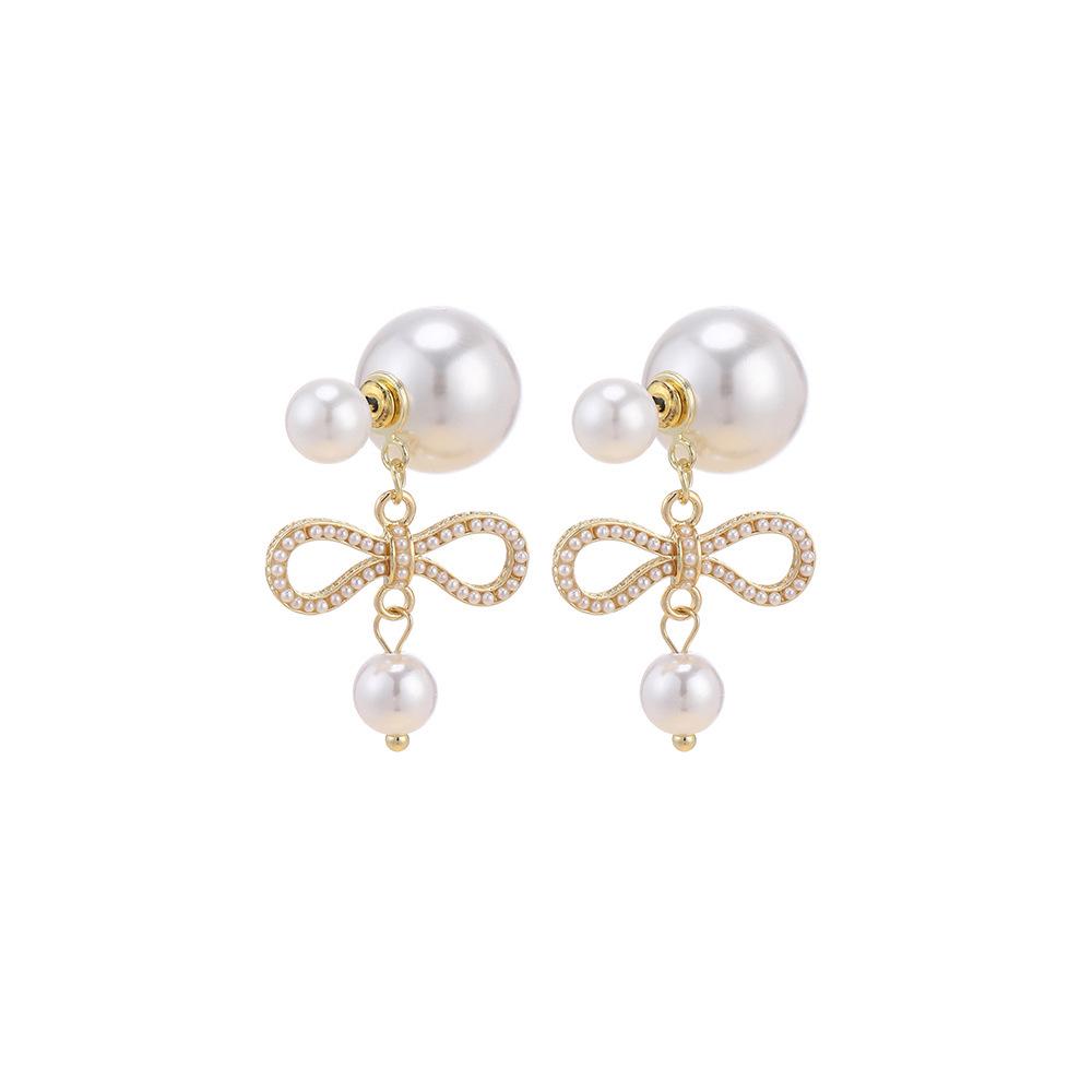 Silver Needle Pearl Bow Pendant Stud Earrings, Elegant High-End, 2025 New Trend Ear Jewelry