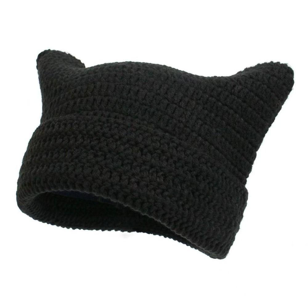 Warm Stripe Knitted Hat Cute Little Devil Cap Soft Pullover Hat Girls