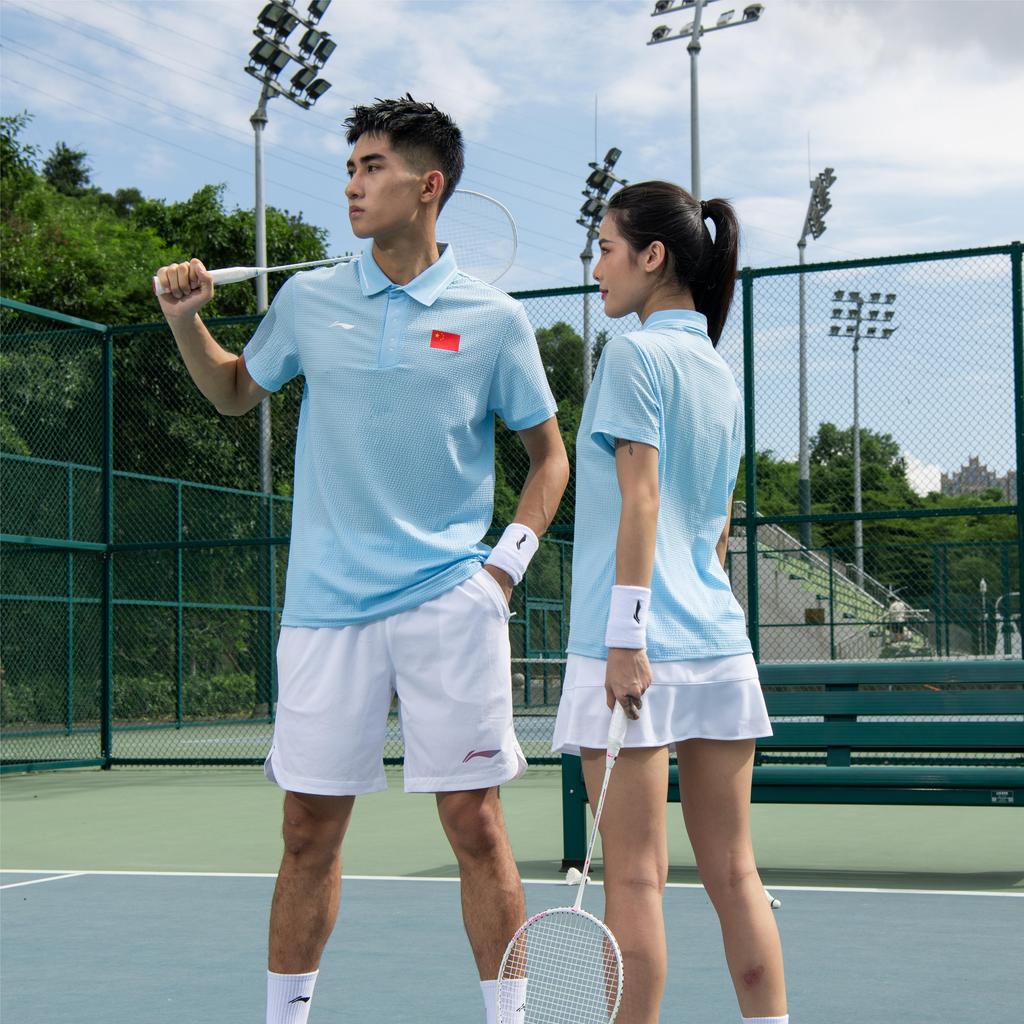 Li Ning Sponsorship Series Brand Logo Print Slim Fit Short Sleeve Polo Shirt Men Polo Shirts New-Aurora-Blue APLS227-1