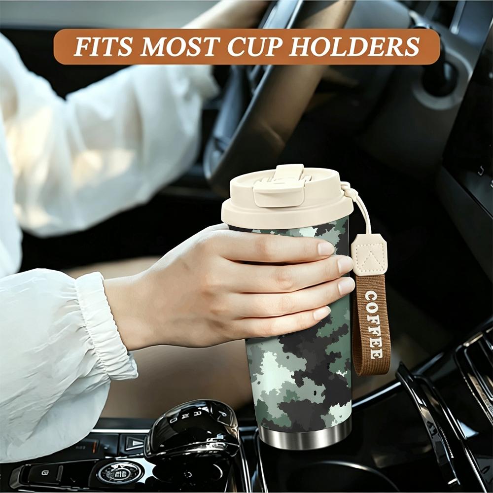 Green Camouflage Pattern Stainless Steel Insulated Coffee Tumbler Vacuum Travel Mug Leakproof Cup for Outdoor Hiking Camping Office