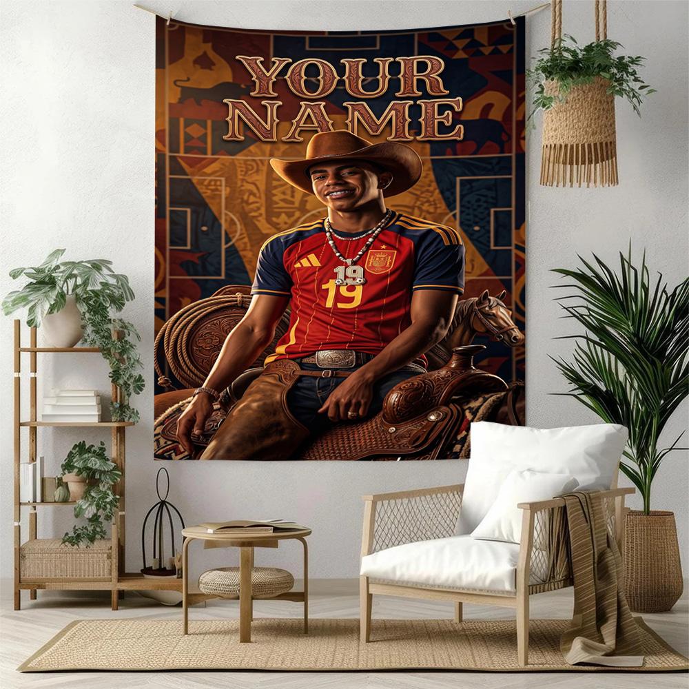 Lamin Yamal Custom Your Name Wall Decor Tapestry Art For Pet Memorial Birthdaywedding Party Backdrop Family Gift