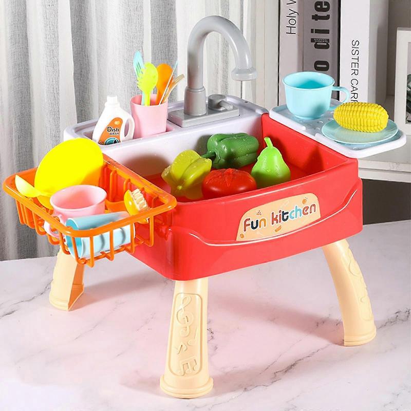 Kitchen Sink Toys, 28-Piece Electric Dishwasher Toy for Kids with Running Water