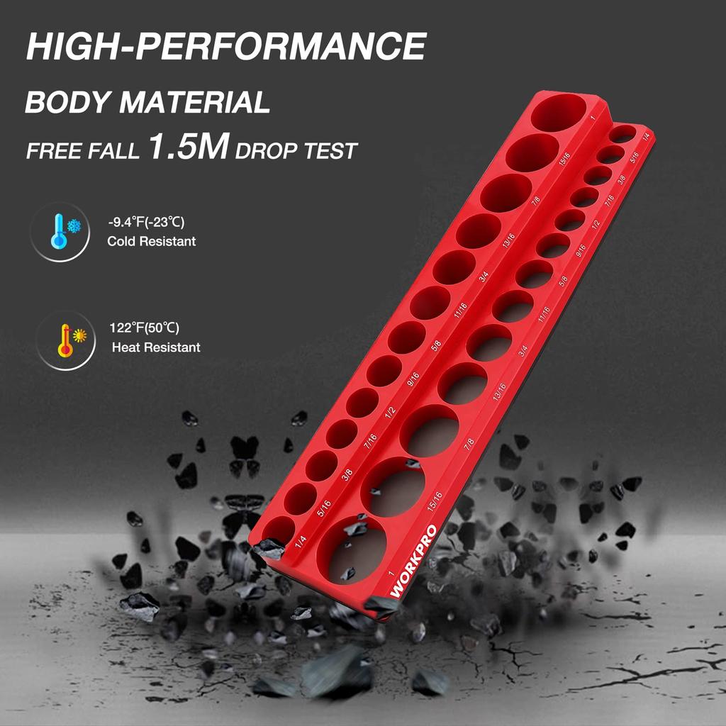 WORKPRO Магнитный органайзер для торцевых головок SAE Метрический держатель для торцевых головок Вмещает 52 стандартные и глубокие торцевые головки для тележек Не набор 3/8 дюйма, & (Набор из 2 предметов),