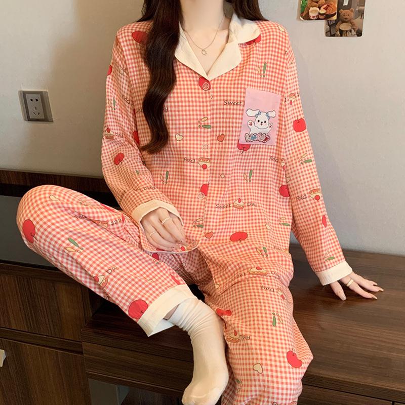 Cloud Cotton Pajamas Women'S Long-Sleeved Cardigan Cute Cartoon Girl Style Loungewear Suit
