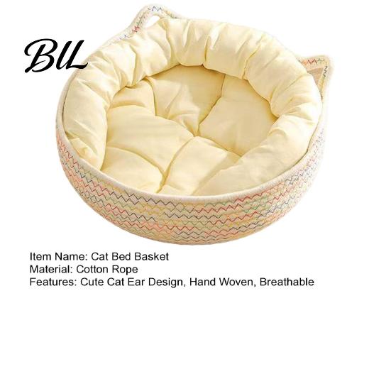 Cat Sleeping Bed Basket Cotton Rope Pet with Ear Skin-friendly Design Handwoven for Cats Puppies Rabbits Small Pets Cushion