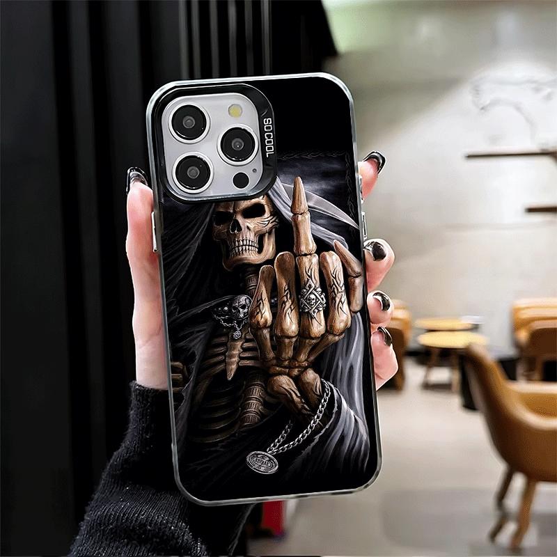 Скелет Жнец Забавный Стиль Мягкий Чехол для Телефона для iPhone 15 16 17 Pro Max 17Air 16E 14 Plus 13 12 Mini Ударопрочная Задняя Крышка
