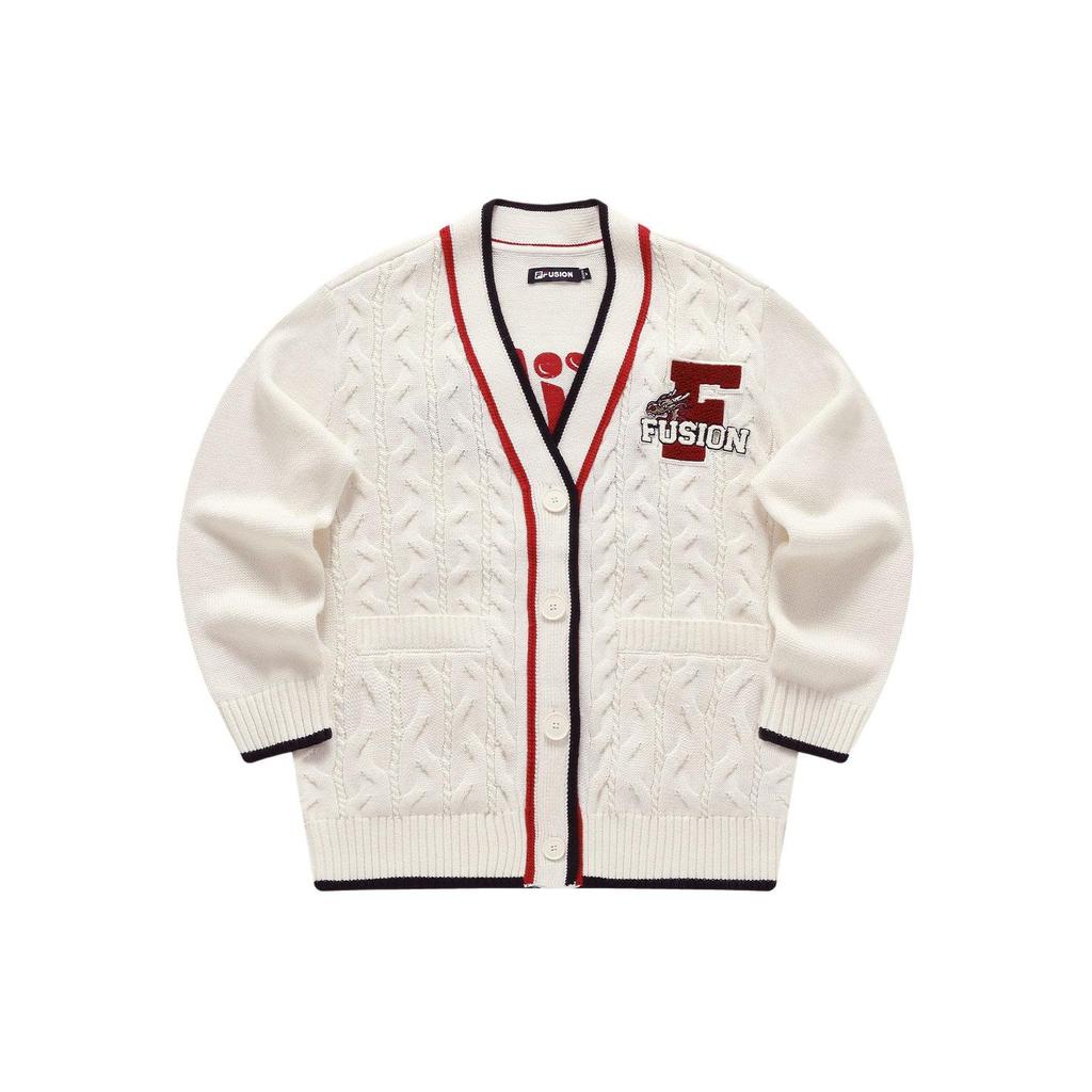 Fila Fusion Серия 'Дракон Удачи' на Новый Год Свитеры-кардиганы с принтом логотипа, свободного кроя, Женский свитер Облачно-белый T11W412402F-WT