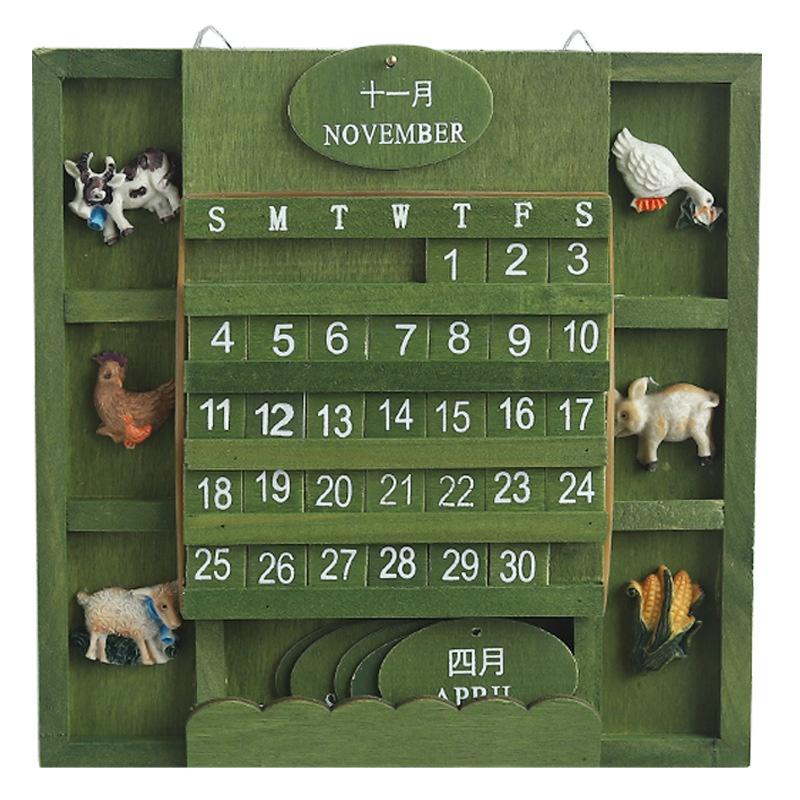 1pc Retro Rustic Wall Hanging Wooden Manual Square Calendar Crafts Home Decor Gift Wood Decorations