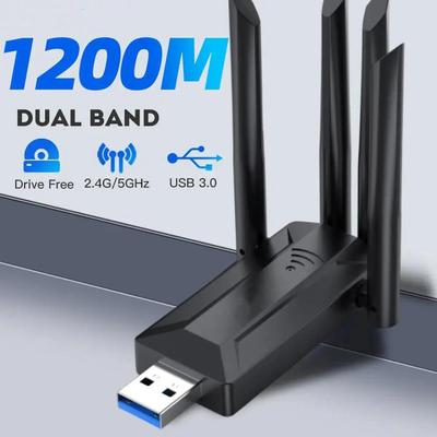 Беспроводная сетевая карта 1200 Мбит/с, двухдиапазонный USB-адаптер Wi-Fi 2,4G 5G, 4 антенны, сетевой адаптер для ПК, ноутбука, высокоскоростной сетевой приемник сигнала
