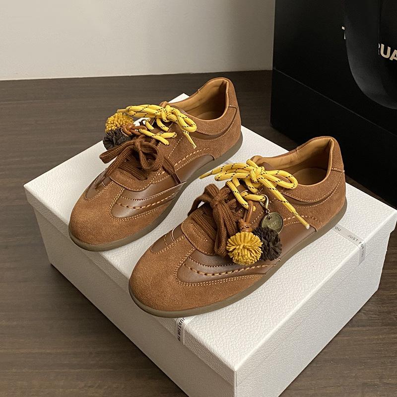 Leather Women's New Inner Height Increase Casual Sports Shoes Versatile Pine Cone Contrasting Shoelaces Women