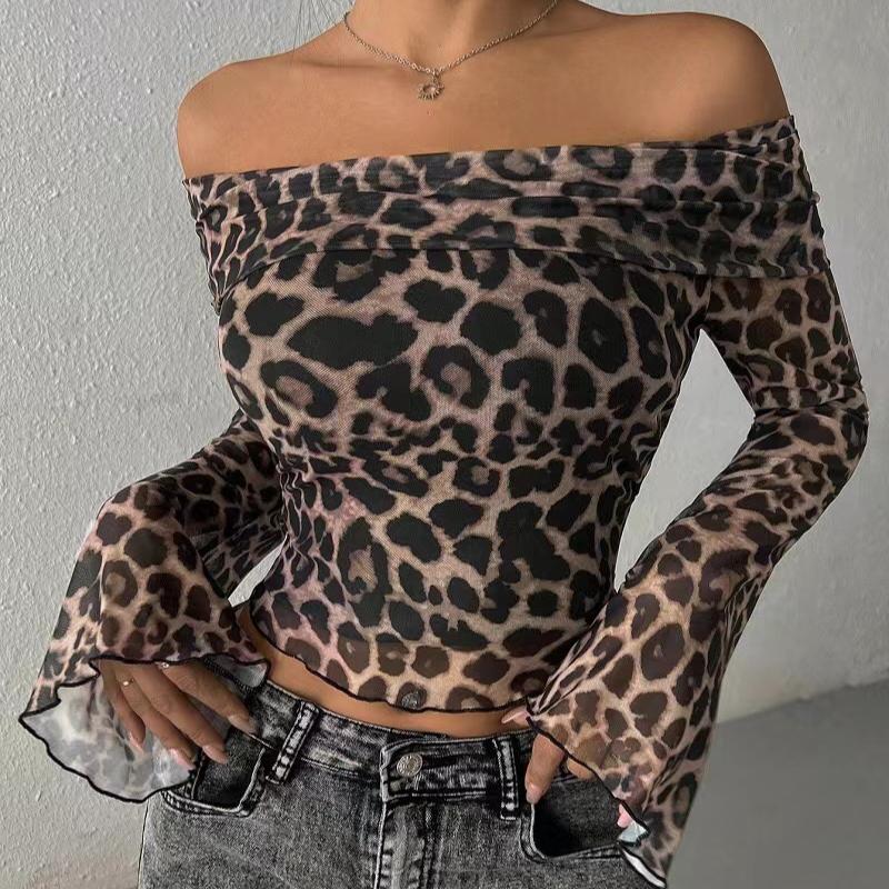 Autumn Women's T-shirt New Streetwear Fashion Long Sleeves O-Neck Tees Sexy Leopard Backless Female Versatile Knitted Clothing