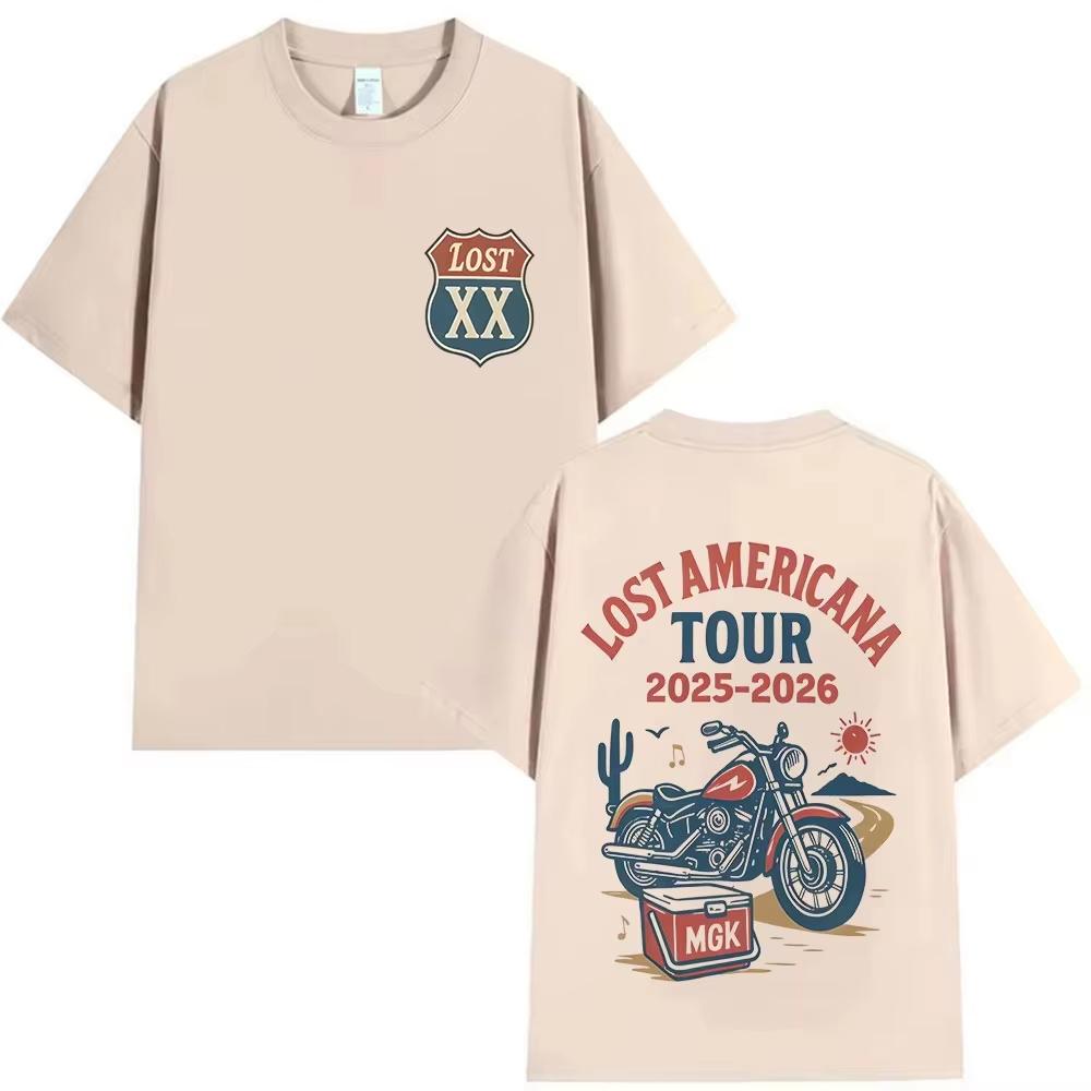Rapper MGK Lost XX Americana Tour 2026 Spring summer Graphic Printed TShirt Harajuku Fashion Casual pure Cotton Streetwear