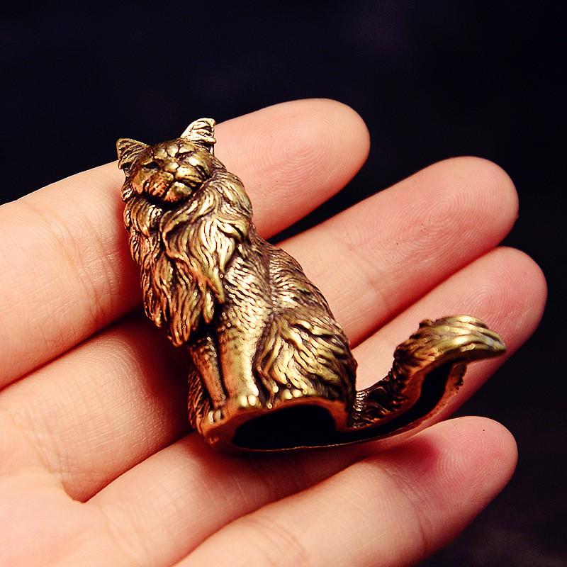 Brass Cat Sculpture Vintage Antique-Style Desktop Decor Animal Figurine Home Office Ornament
