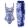 2025 Stylish Women's Slimming One-Piece Swimsuit & Chiffon Skirt Set