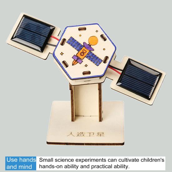 1 Set DIY Solar Artificial Satellite Model Kit Educational Handmade Wooden Puzzle Satellite Model Kids Science Exploration Projects STEM Toy Space