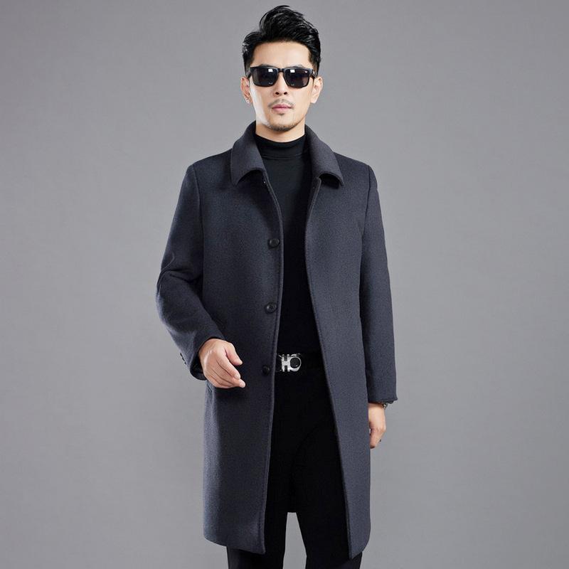 Зимнее пальто из двухстороннего кашемира от известного бренда, мужская куртка средней длины, утепленная подкладка, высококачественное шерстяное шерстяное пальто