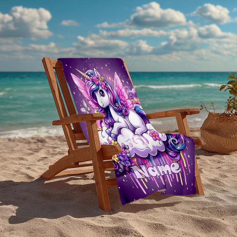 Custom Name Ultra-Soft Beach Towel with Unicorn Theme,Ideal for Pool - Camping, Diving - Perfect Travel Essential, Vibrant Beach Towel.