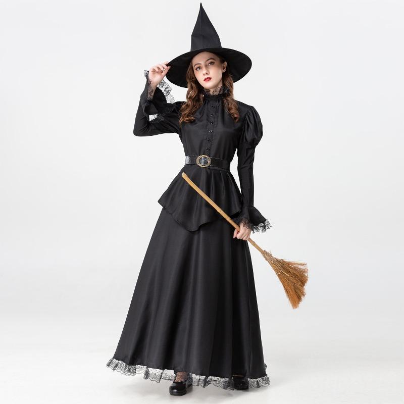 Hot Sale, Halloween Dress Pure Black Witch Cosplay Dress Masquerade Set