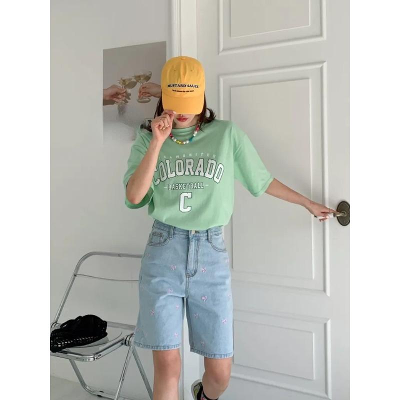 Fashion Retro Bow Large Size Loose Denim Shorts Women Casual Vintage Summer Wide Leg Pant Female Button High Waist Short Streetwear Jeans