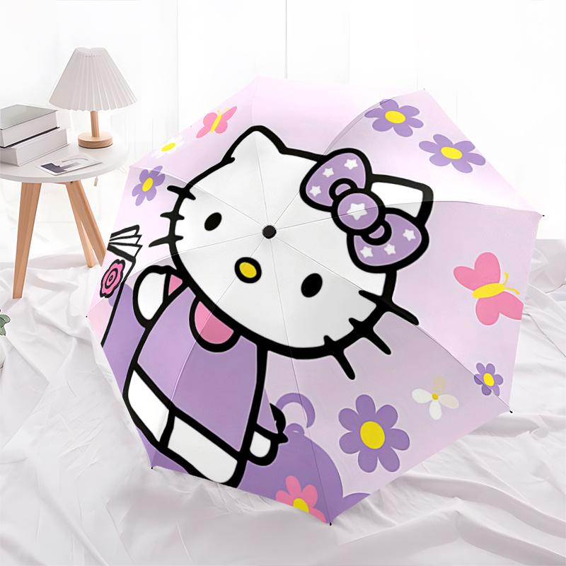1pc Hello Kitty Automatic Opening/Closing Umbrella with Foldable Design, 8-Rib Iron Frame Outdoor Umbrella, Ideal Gift for Fans, Travelers, Everyday U