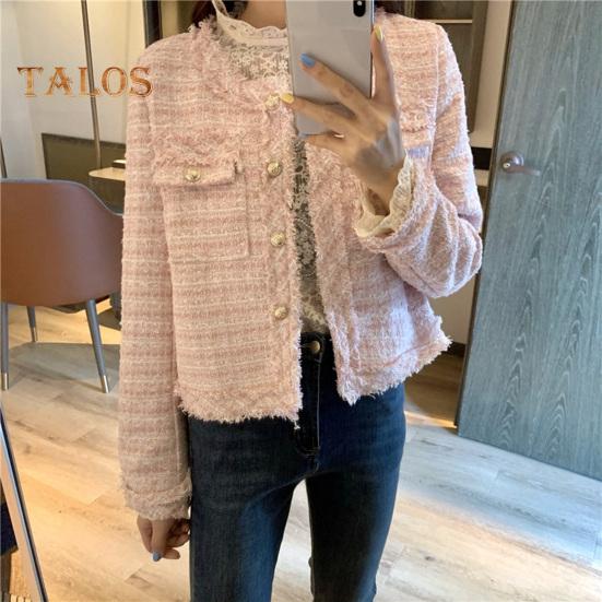 Женская куртка в стиле знаменитостей, короткая, с круглым вырезом, длинными рукавами, однобортный кардиган, рваное пальто, верхняя одежда осень-зима