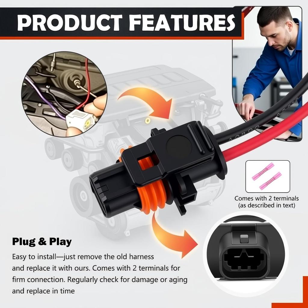 Car Alternator Connector Replacement OEM 25877026,Essential Car Alternator Pigtail Connector Compatible with Cadillac Chevrolet GMC,2-pin Alternators