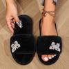 Fashion Women Slippers New Winter Fashion Home Cotton Slippers Short Plush Butterfly Rhinestones Shiny Slippers Comfortable Flat Sandals