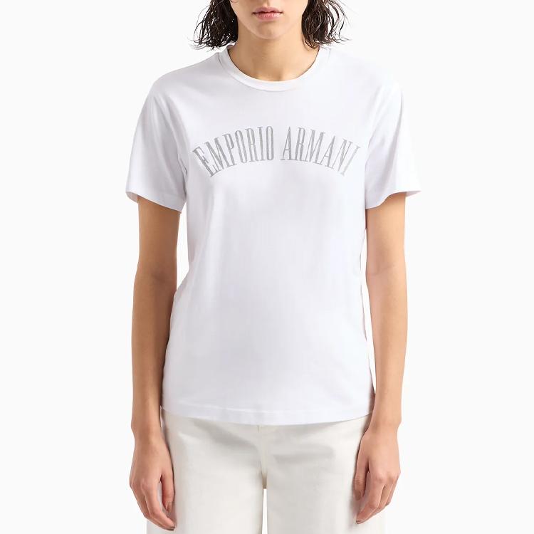 Emporio Armani Женская футболка с принтом букв логотипа, круглым вырезом и коротким рукавом, белая 3D2T7S-2JIDZ-10100