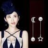Unbalanced Aaa Zirconia Shell Pearl Moon Star Silver Needle Earrings