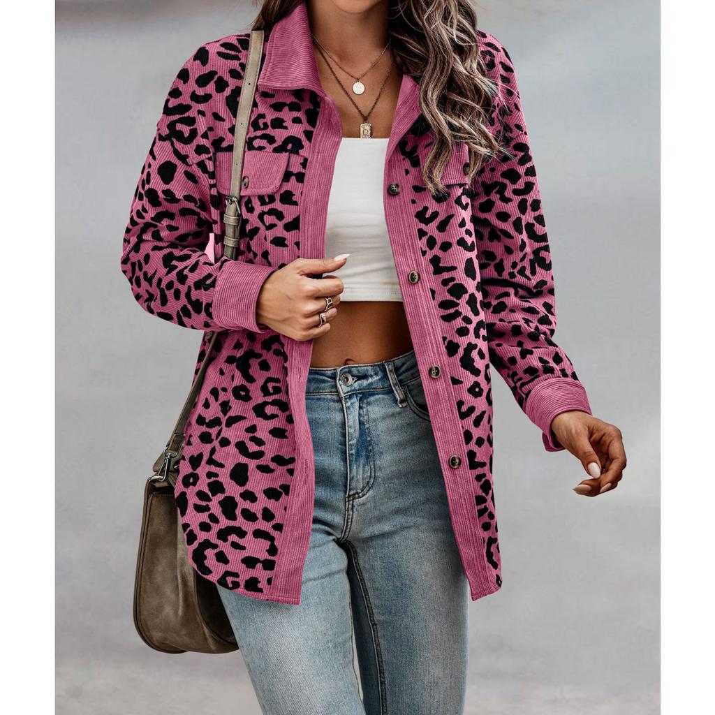 Spring and Autumn Leopard Jacket Women Corduroy Jacket Coat Women Overshirt Long Sleeve Loose Shirt Jackets for Women