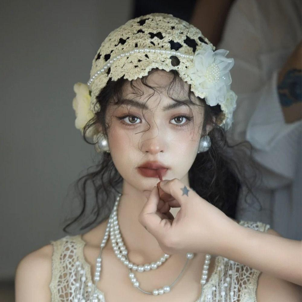 Кружевная вязаная шапка с выемками Skullies Hat Дышащая берет-кепка для женщин