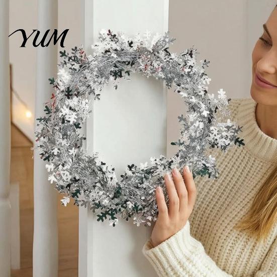 Lightweight Bendable Garland 24.6FT Christmas Wire Garland, Red Green Leaves/Striped Candy/Snowflake Shiny Tinsel Staircase Handrail Garlands for Xmas