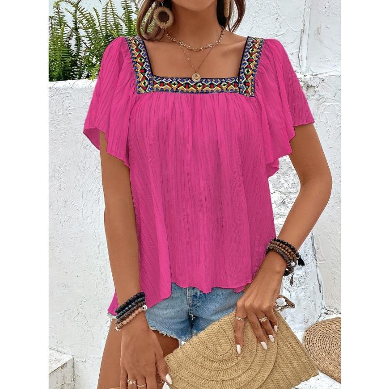 YYFS Женская мода повседневная летняя весна с коротким рукавом квадратный воротник блузки и рубашки