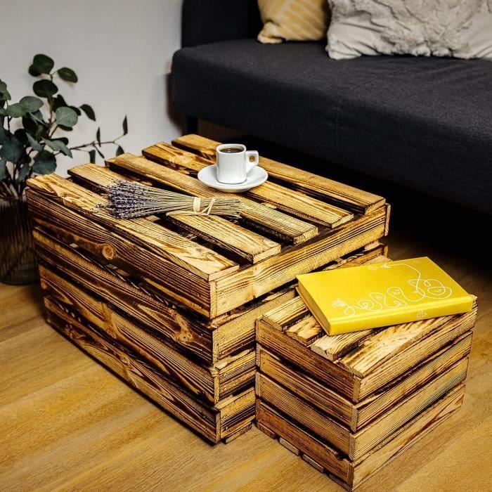 Сундук для хранения - CREATIVE DECO - Обожженное дерево - 50 x 40 x 30 см - Стиль индустриальный-лофт - Прочный
