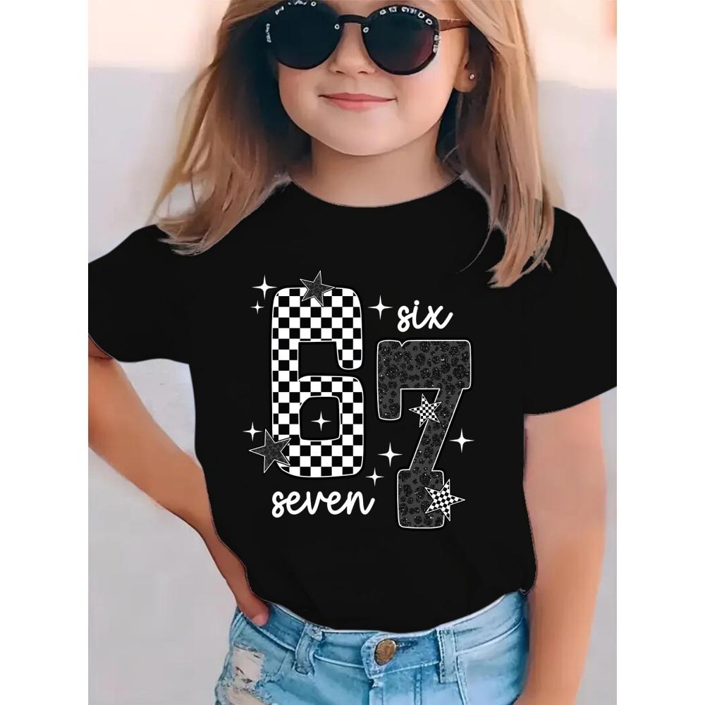 Детская футболка с принтом 6 7 лет, с коротким рукавом, круглым вырезом, повседневный топ, футболки, летняя, удобная, модная одежда для девочек и мальчиков