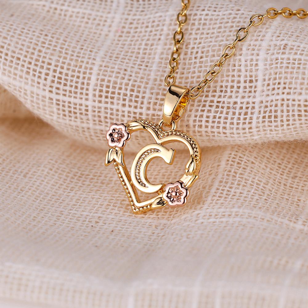 AZ буквы золотого цвета цветок инициалы ожерелье для женщин девушка сердце письмо колье ожерелье лучшие подарки алфавит ювелирные изделия