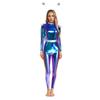 Womens Alien Robot Astronaut Cosplay Costume Metallic Shiny Full Body Unitard Long Sleeve Jumpsuit
